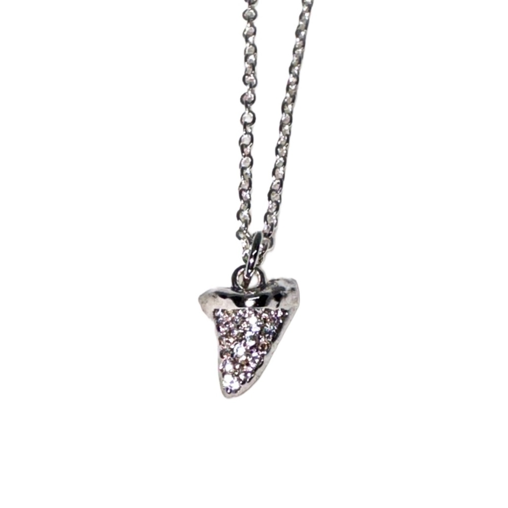 Dainty Silver & Crystal Bling Shark Tooth Necklace